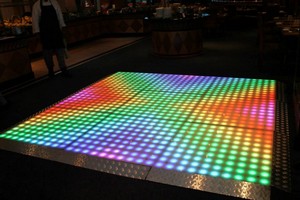 Colourful illuminated LED dance floor at a celebration